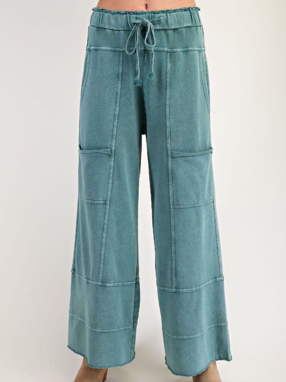 E46 Easel Teal Mineral Washed Terry Pants Plus - Picture 3 of 6